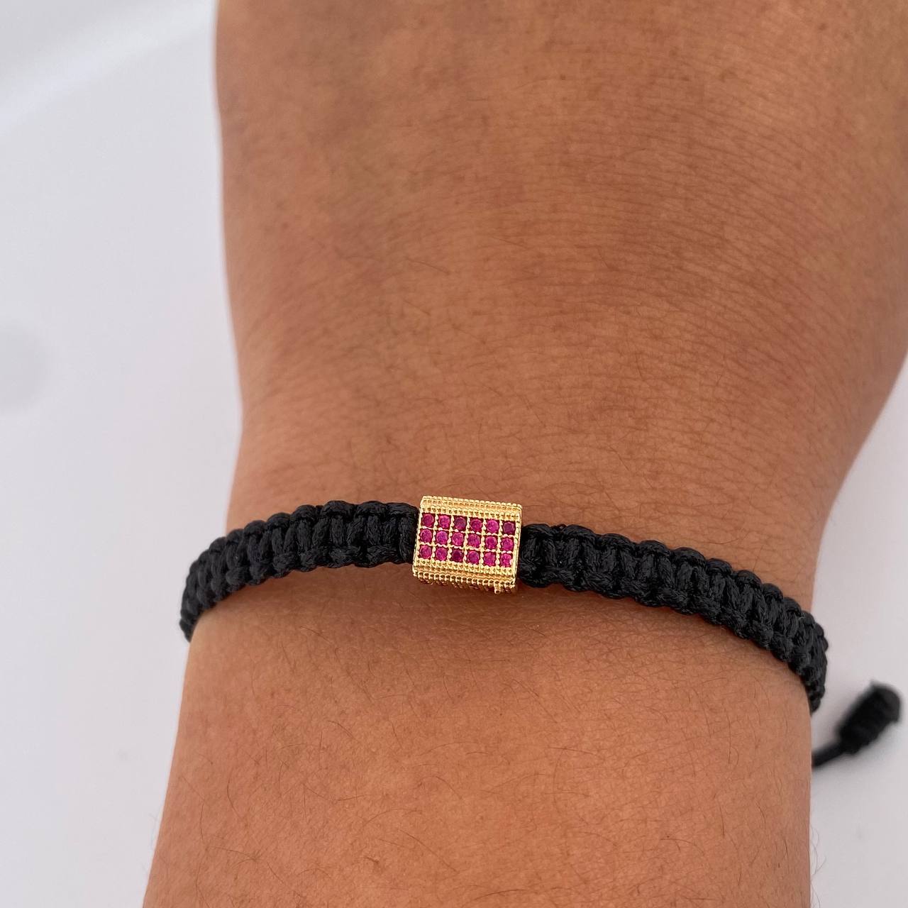 Pulsera Tejida Herraje Cuadro Cilindro 1.45gr / Oro Amarillo 18K &