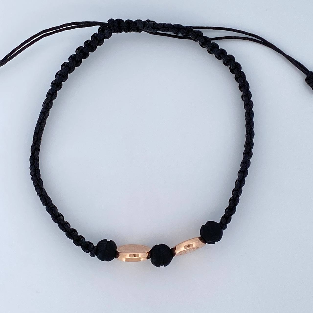 Pulsera Tejida Negra San Benito 1gr / Oro Rosa 18K &