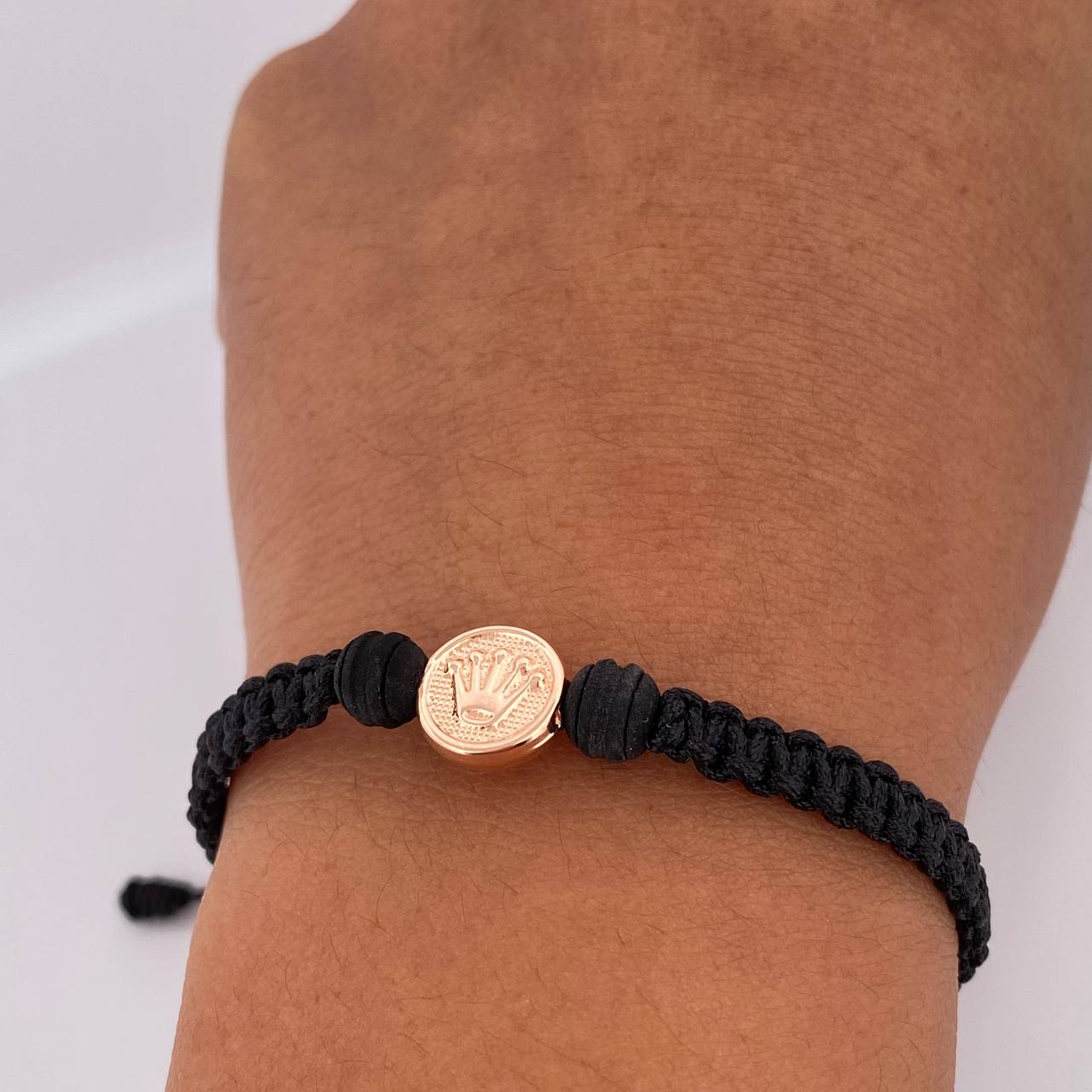 Pulsera Tejida Negra Corona RX 0.55gr / Oro Rosa 18K &