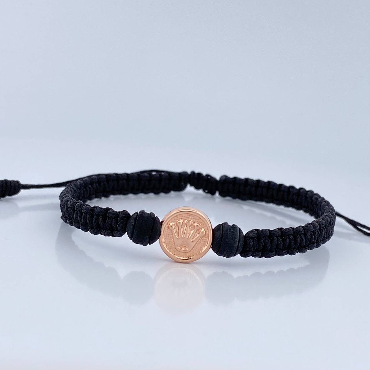 Pulsera Tejida Negra Corona RX 0.55gr / Oro Rosa 18K &
