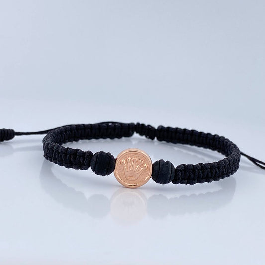 Pulsera Tejida Negra Corona RX 0.55gr / Oro Rosa 18K &
