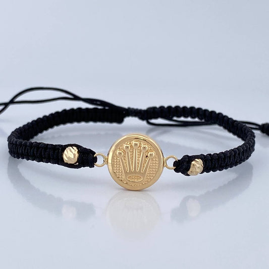 Pulsera Tejida Negra Corona RX 1.05gr / Oro Amarillo 18K &
