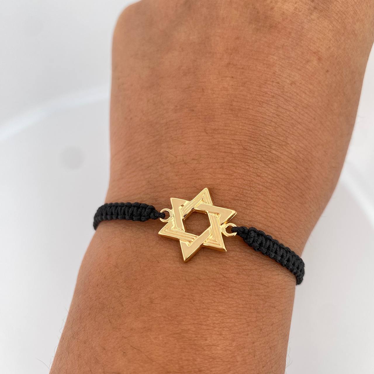 Pulsera Tejida Negra Estrella de David 1.1gr / Oro Amarillo 18K &