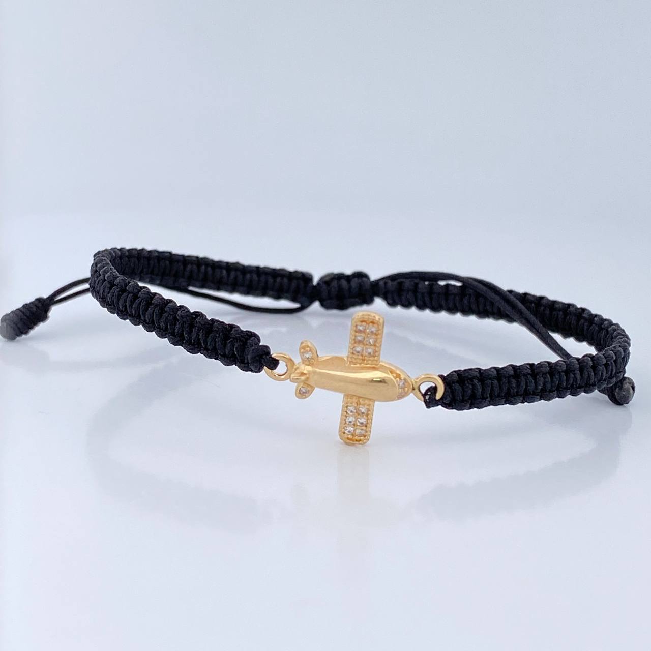Pulsera Tejida Negra Avion 1.45gr / Oro Amarillo 18K &