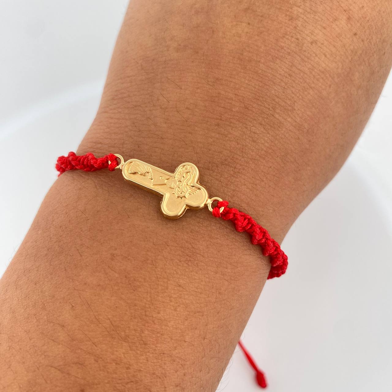Pulsera Tejida Roja Cruz Rostro Cristo 0.95gr / Oro Amarillo 18K &
