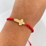 Pulsera Tejida Roja Cruz Rostro Cristo 0.95gr / Oro Amarillo 18K &