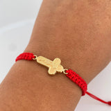 Pulsera Tejida Roja Cruz Rostro Cristo 0.95gr / Oro Amarillo 18K &