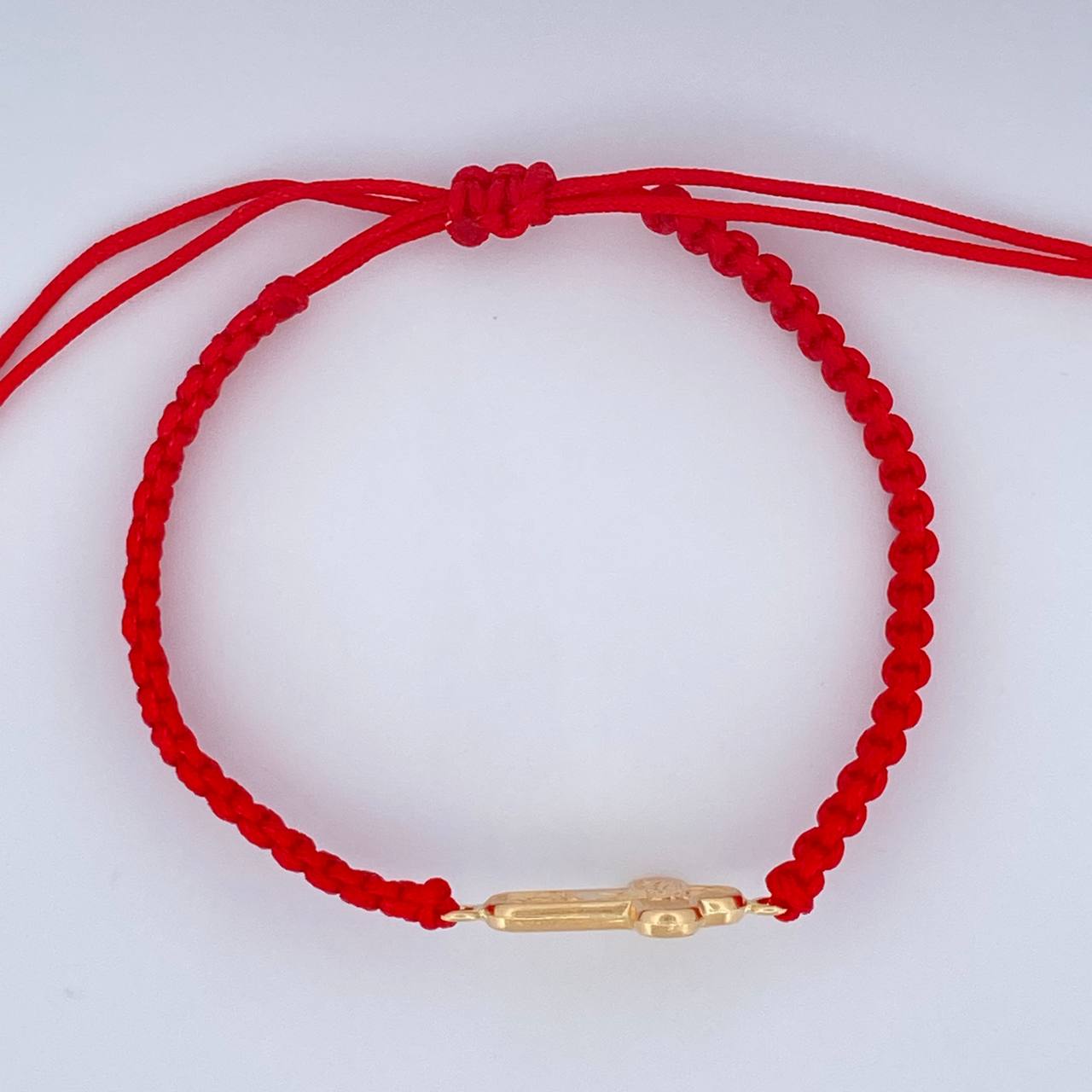 Pulsera Tejida Roja Cruz Rostro Cristo 0.95gr / Oro Amarillo 18K &