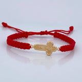 Pulsera Tejida Roja Cruz Rostro Cristo 0.95gr / Oro Amarillo 18K &