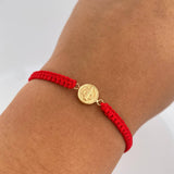 Pulsera Tejida Roja San Benito 0.5gr / Oro Amarillo 18K &