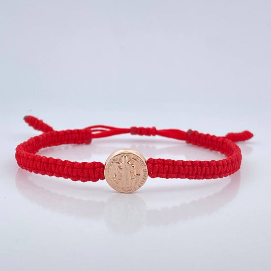 Pulsera Tejida Roja San Benito 0.6gr / Oro Rosa 18K &