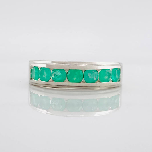 Anillo Carril Rectangular Esmeraldas 1.05pts 3.4g / T9 Plata 950