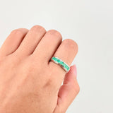 Anillo Carril Rectangular Esmeraldas 1.05pts 3.4g / T9 Plata 950