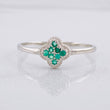 Anillo Flor Trebol Esmeraldas 13pts 1.2g / T9 1/2 Plata 925