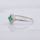 Anillo Flor Trebol Esmeraldas 13pts 1.2g / T9 1/2 Plata 925