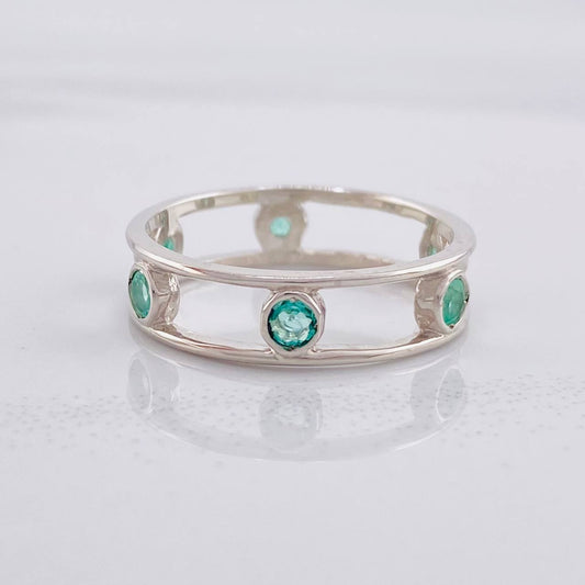 Anillo Pandereta Esmeraldas 55pts 2.6g / T9  Plata 925