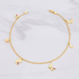 Tobillera Aro Seguido Doble Dijes Colgantes 5.45g / 28.2cm / 2.2mm Oro Amarillo 18K