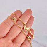 Tobillera Aro Seguido Doble Dijes Colgantes 5.45g / 28.2cm / 2.2mm Oro Amarillo 18K