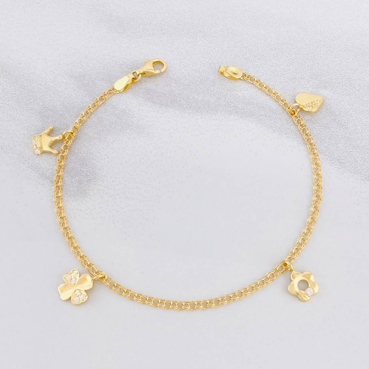 Pulso Aro Seguido Doble Dijes Colgantes 3.6g / 19.7cm / 2.2mm Oro Amarillo 18K