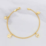 Pulso Aro Seguido Doble Dijes Colgantes 3.6g / 19.7cm / 2.2mm Oro Amarillo 18K