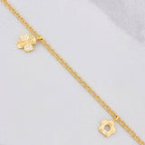 Pulso Aro Seguido Doble Dijes Colgantes 3.6g / 19.7cm / 2.2mm Oro Amarillo 18K
