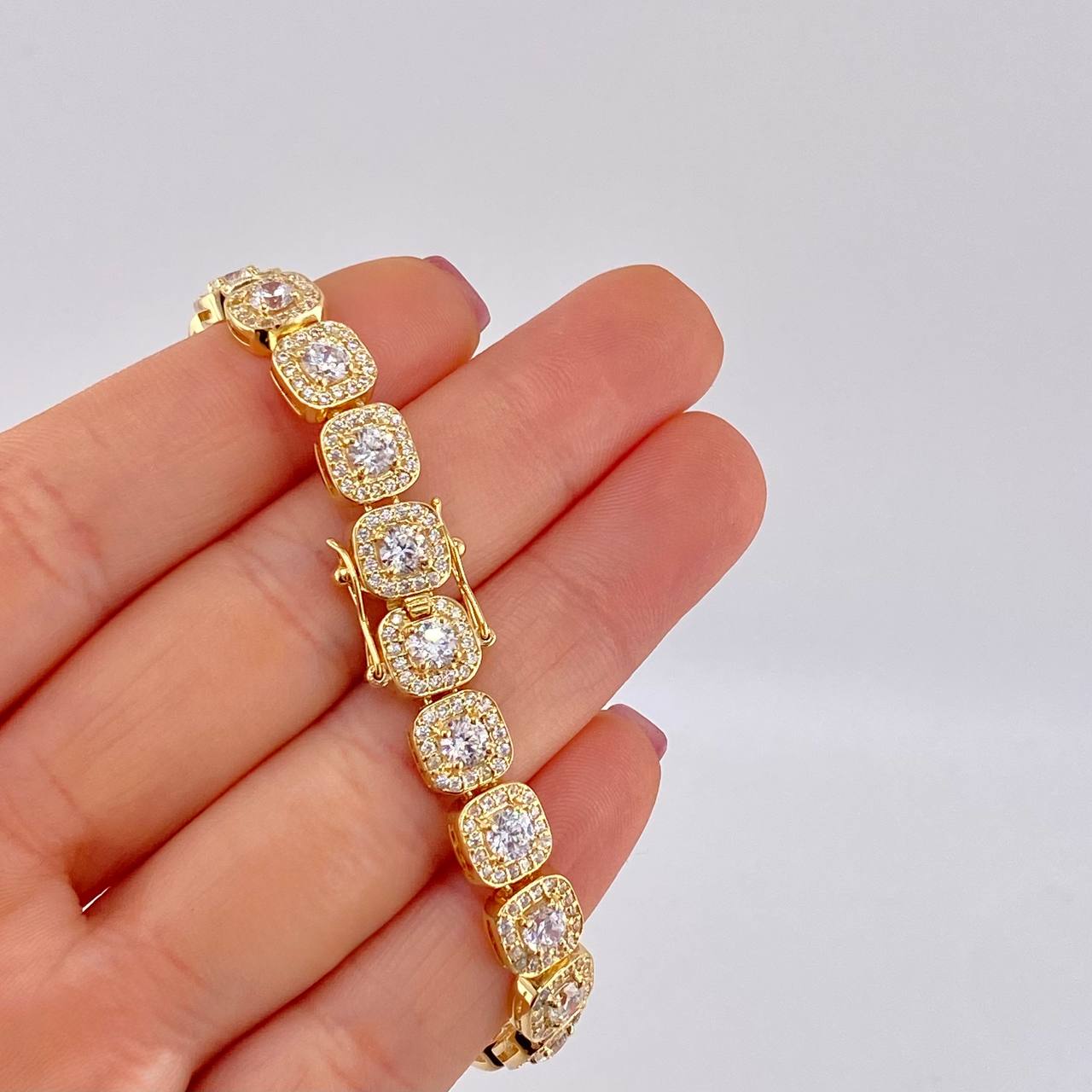 Pulso Tennis Tupido 21.9g / 18.5cm / 8mm Dos Oros Amarillo Blanco 18K