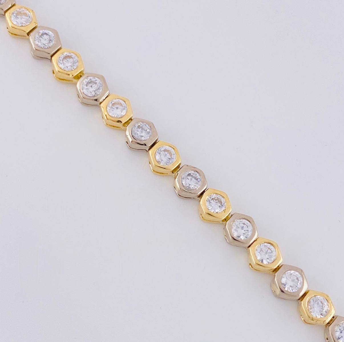 Pulso Tennis Burbuja 13.6g / 18.5cm / 4.9mm Dos Oros Amarillo Blanco 18K
