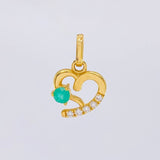 Dije Corazón Silueta 1.55gr / 1.8cm / Esmeraldas 18pts Diamantes Blancos 7pts Oro Amarillo 18K (Joya)