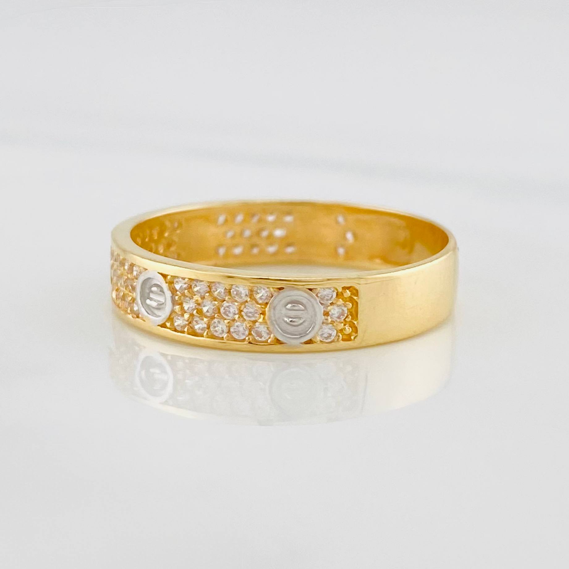 Anillo Argolla tornillo 2.55g / T7 Dos Oros Amarillo Blanco 18K