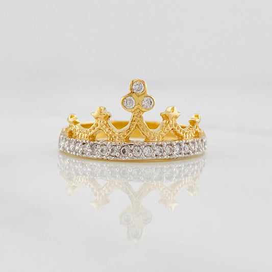 Anillo Corona princesa 2.85g / T7 3/4 Dos Oros Amarillo Blanco 18K