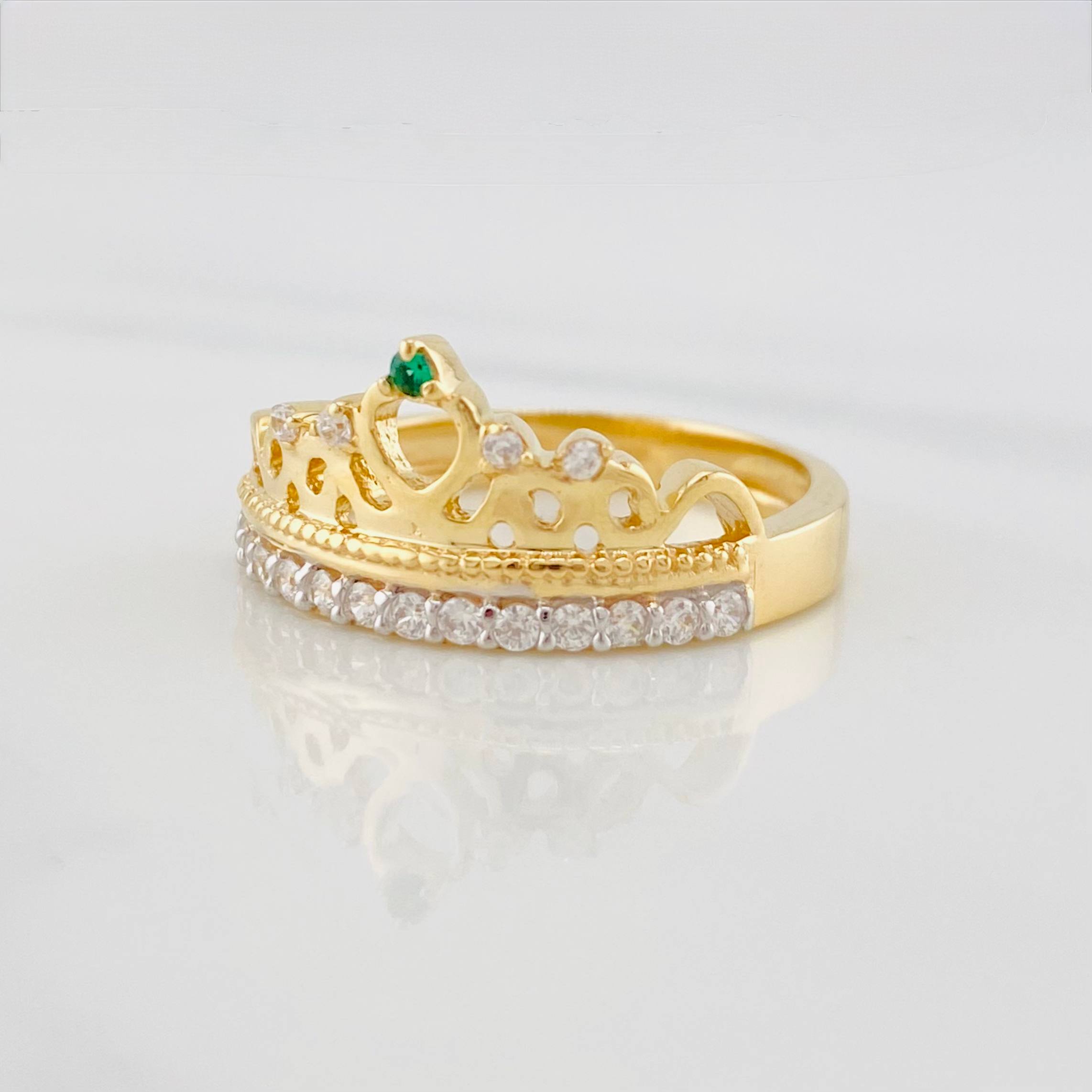 Anillo Corona princesa 3.9g / T7 Dos Oros Amarillo Blanco 18K