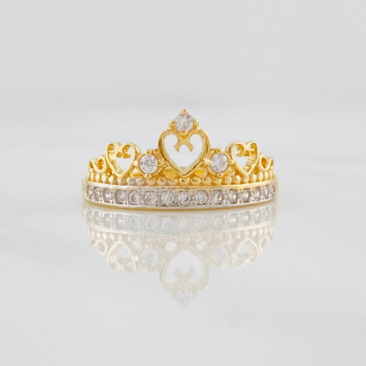 Anillo Corona princesa 2.7g / T7 Dos Oros Amarillo Blanco 18K
