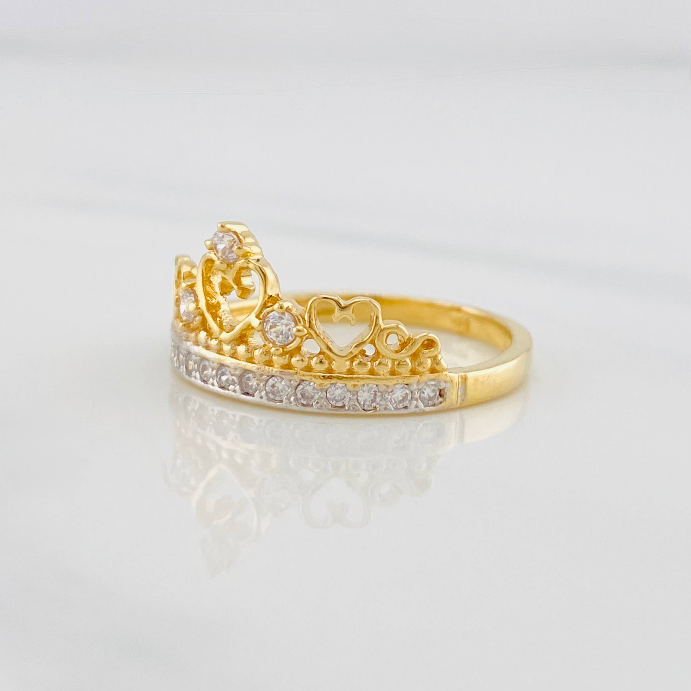 Anillo Corona princesa 2.7g / T7 Dos Oros Amarillo Blanco 18K