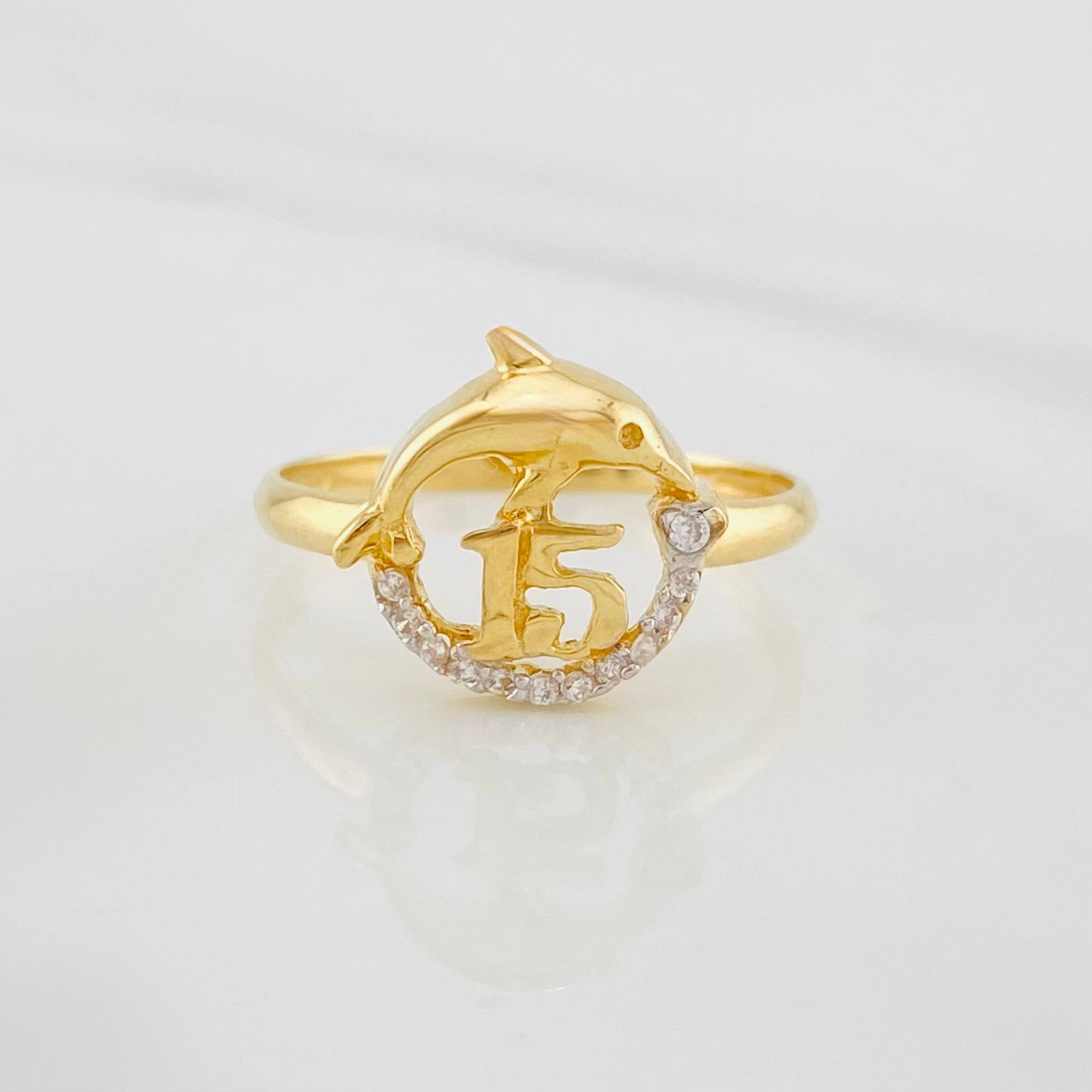 Anillo Delfin 15´s 1.95g / T6 1/4 Oro Amarillo 18K
