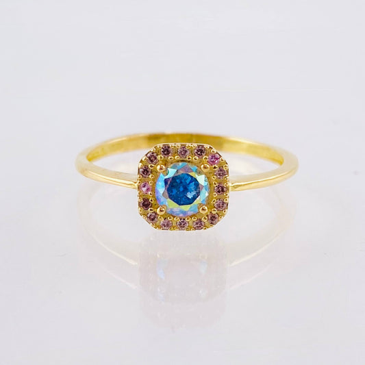 Anillo Halo Cuadrado 2.05gr / T7 3/4 / Oro Amarillo 18K