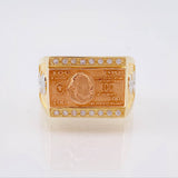 Anillo Sello Dólar 7.7gr / T9 / Tres Oros 18K ©
