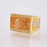 Anillo Sello Dólar 7.7gr / T9 / Tres Oros 18K ©