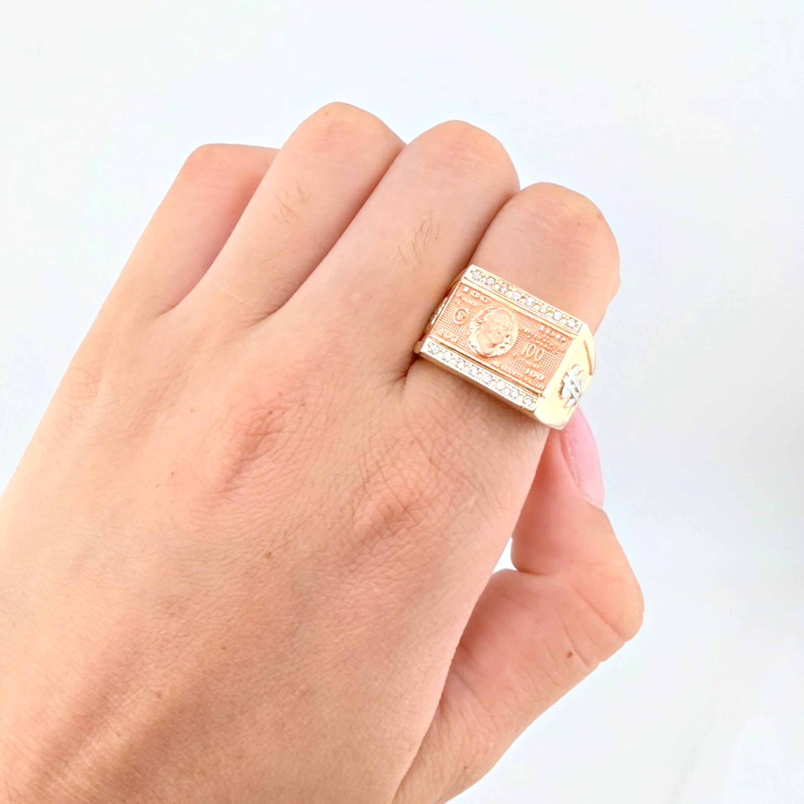 Anillo Sello Dólar 7.7gr / T9 / Tres Oros 18K ©