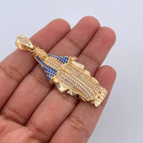 Dije Virgen Milagrosa 7.8gr / 5.2cm / Circones Azules Blancos Dos Oros Amarillo Blanco 18K &