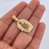 Dije Virgen Guadalupe 3.1gr / 2.9cm / Circones Fucsias Verdes Blancos Oro Amarillo 18K $