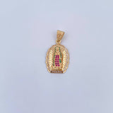 Dije Virgen Guadalupe 3.1gr / 2.9cm / Circones Fucsias Verdes Blancos Oro Amarillo 18K $