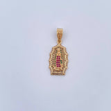 Dije Virgen Guadalupe 3.5gr / 3.2cm / Circones Fucsias Verdes Blancos Oro Amarillo 18K $