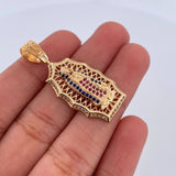 Dije Virgen Guadalupe 4.55gr / 3.7cm / Circones Fucsias Azules Blancos Oro Amarillo 18K $