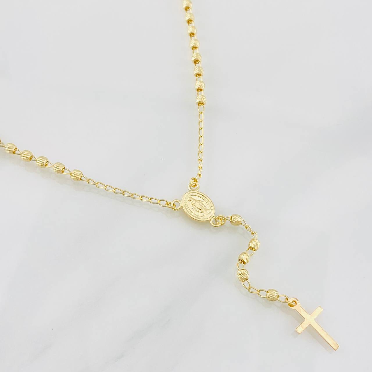 Rosario Virgen Milagrosa Cruz 6.3g / 55cm / 3mm Oro Amarillo 18K