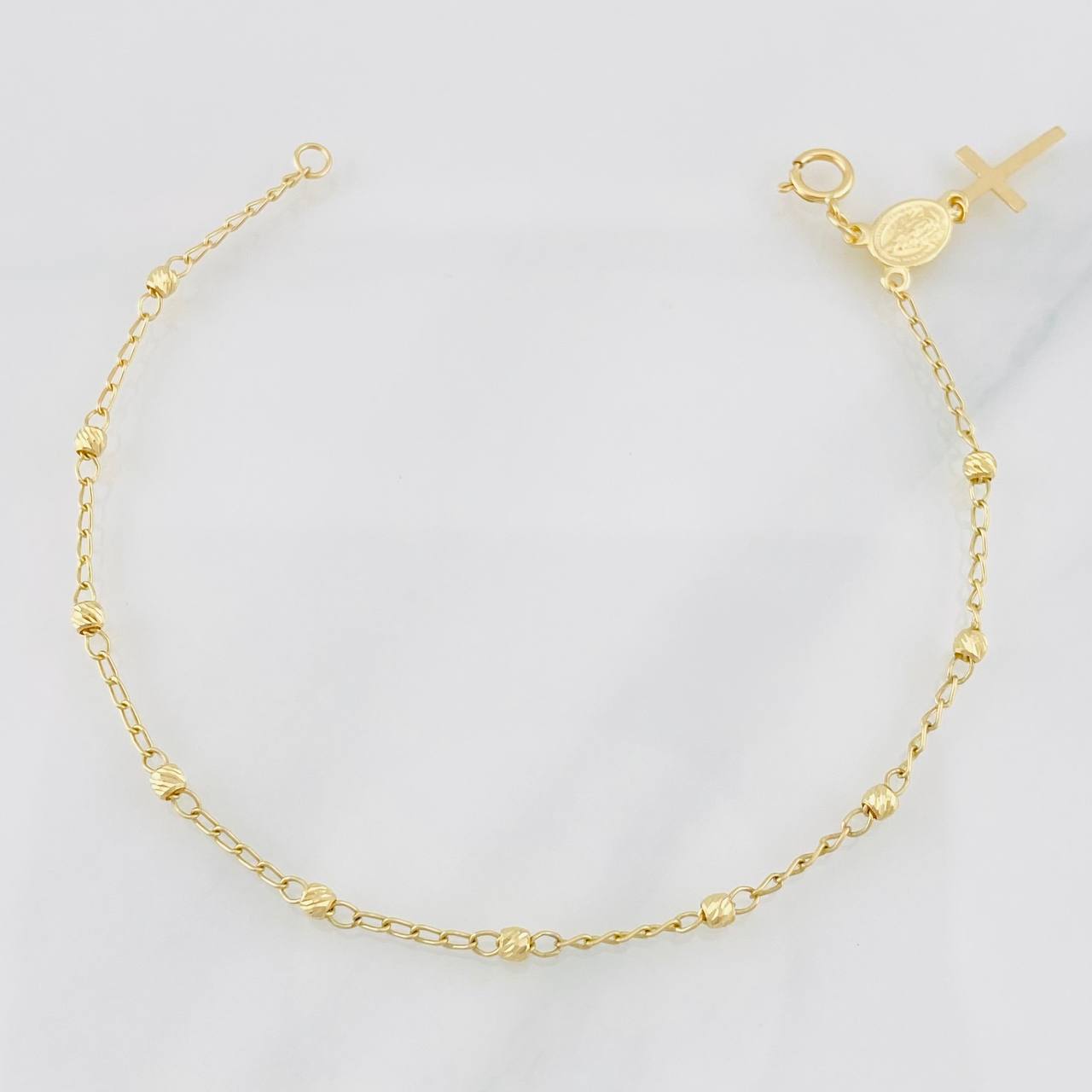 Pulso Denario Virgen Milagrosa Cruz 2.55g / 19cm / 3mm Oro Amarillo 18K