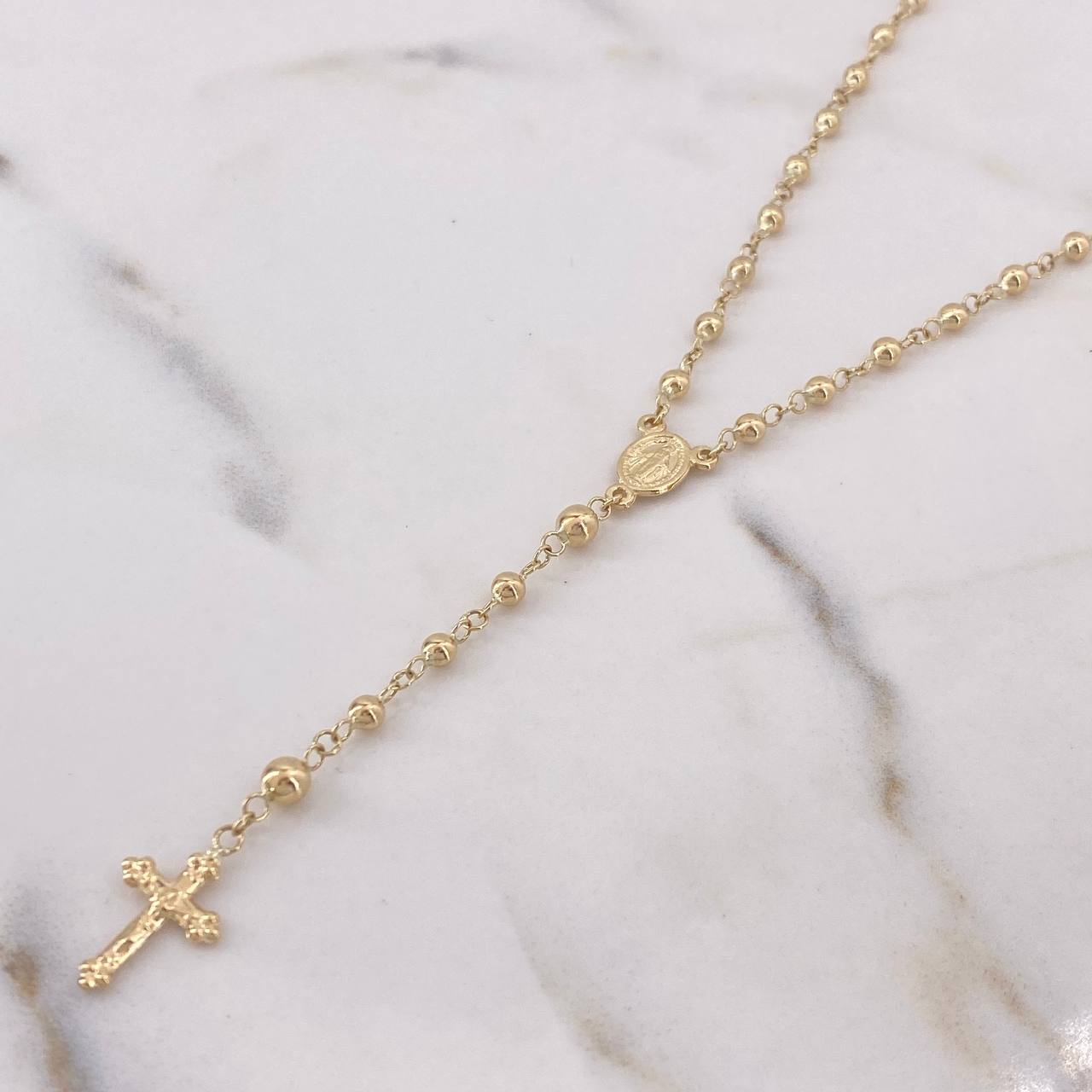 Rosario Virgen Milagrosa 6.35gr / 50cm / 3mm Bola Lisa Oro Amarillo 18K $