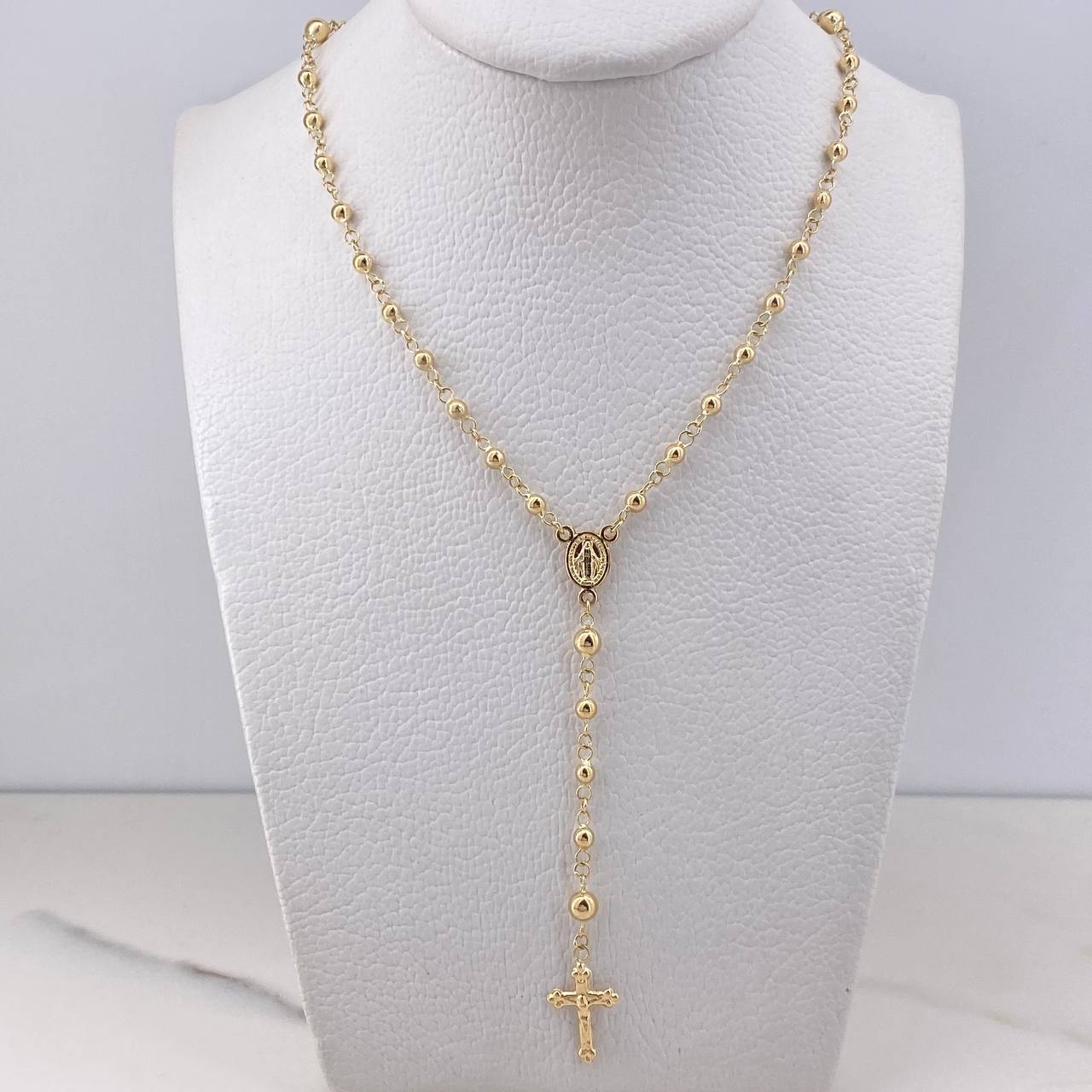 Rosario Virgen Milagrosa 6.35gr / 50cm / 3mm Bola Lisa Oro Amarillo 18K $