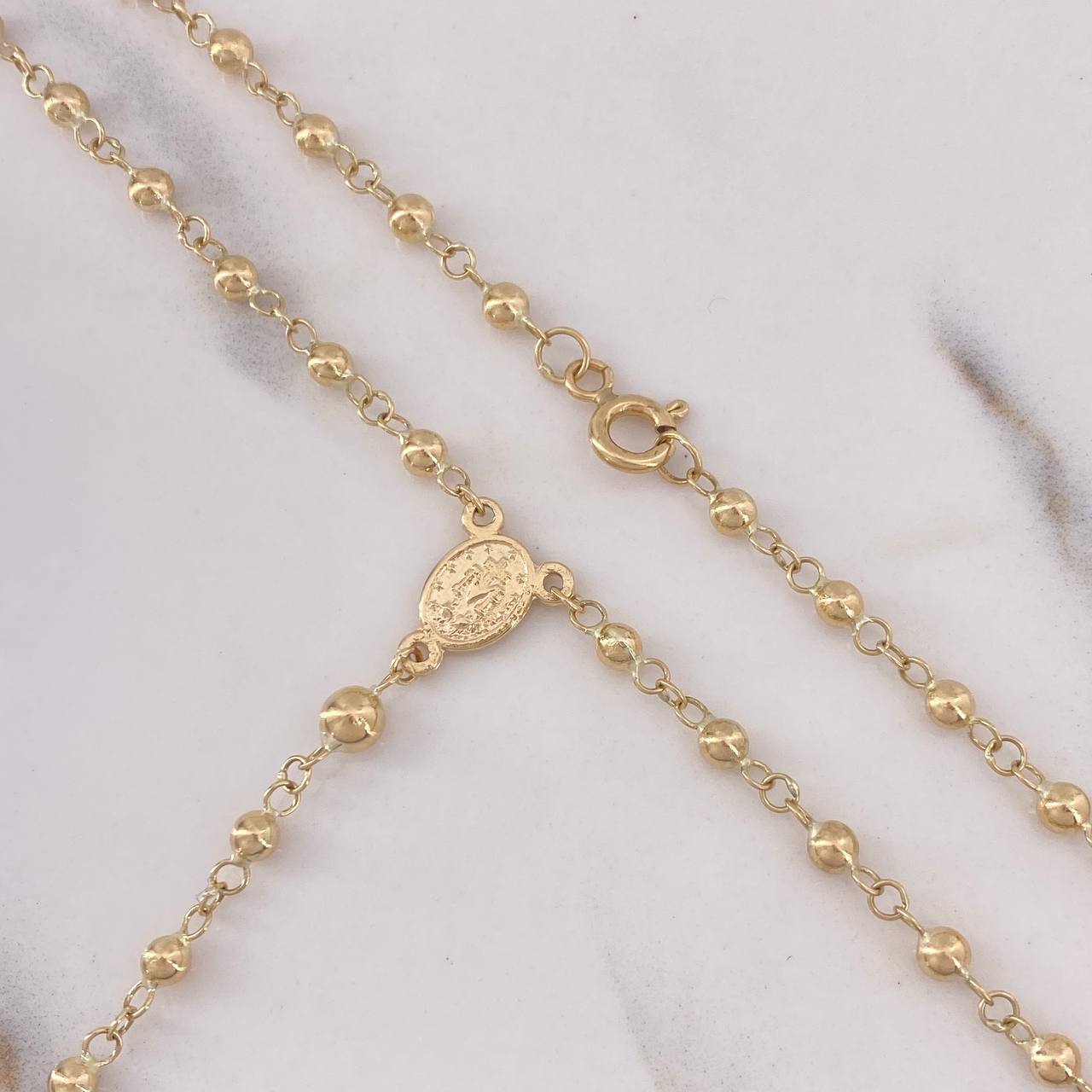 Rosario Virgen Milagrosa 6.35gr / 50cm / 3mm Bola Lisa Oro Amarillo 18K $