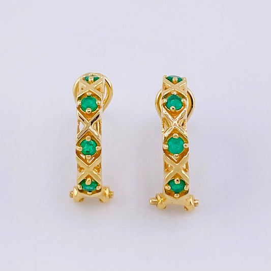 Candongas Puntos Cruzados Esmeraldas 16pts 3.6gr / 1.5cm / Oro Amarillo 18K