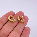 Candongas Puntos Cruzados Esmeraldas 16pts 3.6gr / 1.5cm / Oro Amarillo 18K